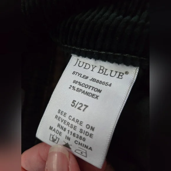 Judy Blue Corduroy Pants Women Sz 5/27 Wide Leg High Rise Emerald Green Stretch - Picture 12 of 12